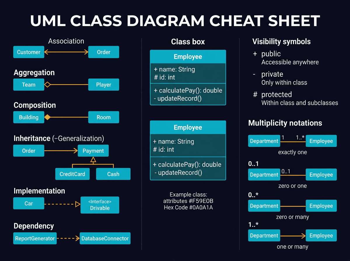 A Cheatsheet for UML Class Diagrams diagram