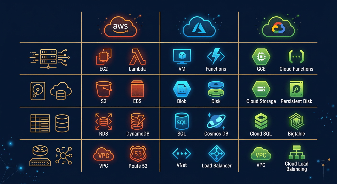 A nice cheat sheet of different cloud services diagram