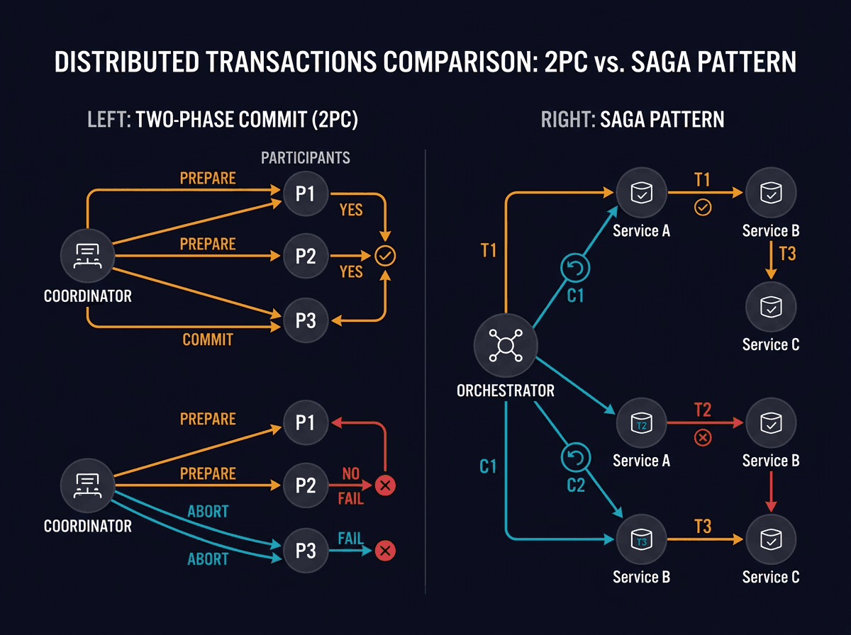 Distributed Transactions - Two-Phase Commit and Saga Pattern