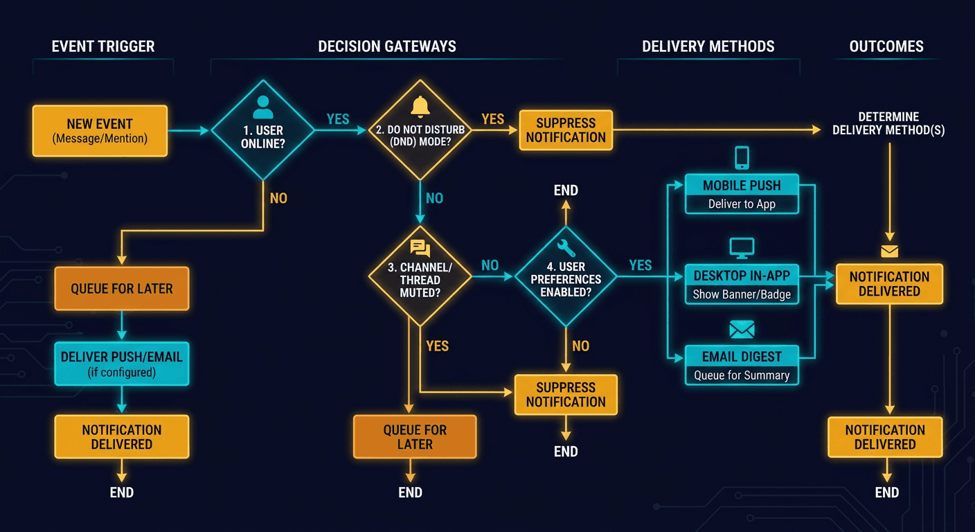 Flowchart of how slack decides to send a notification
