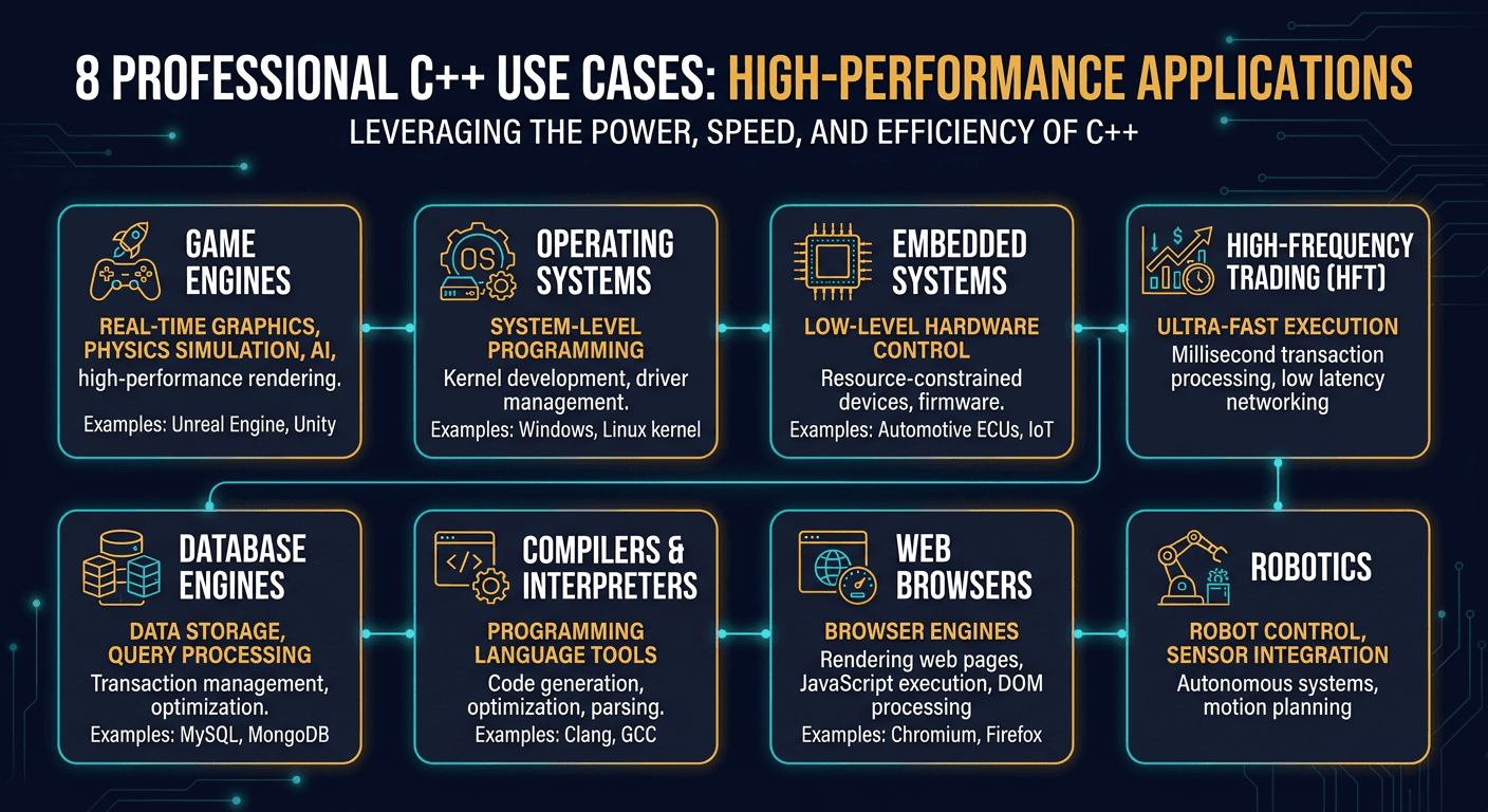 Top 8 C++ Use Cases diagram