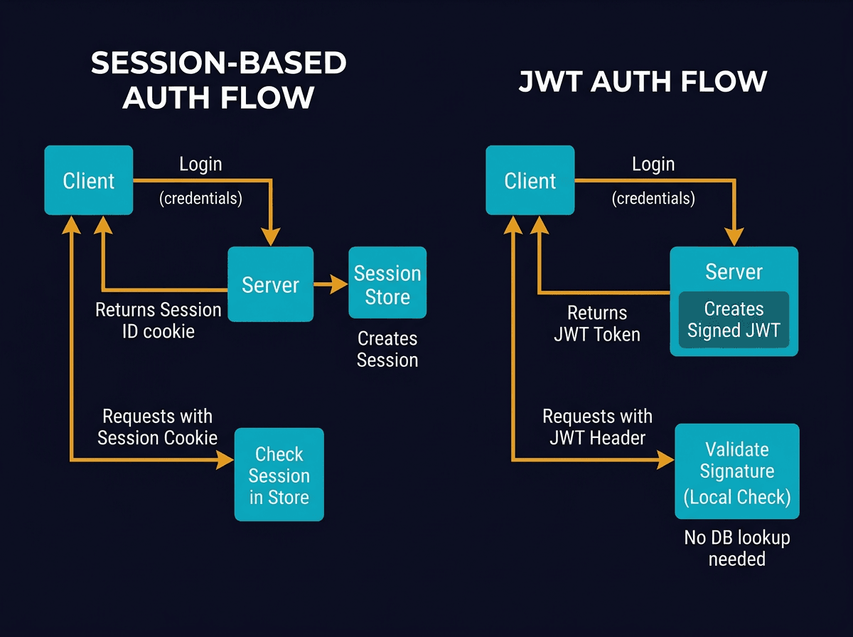 What’s the difference between Session-based authentication and JWTs diagram